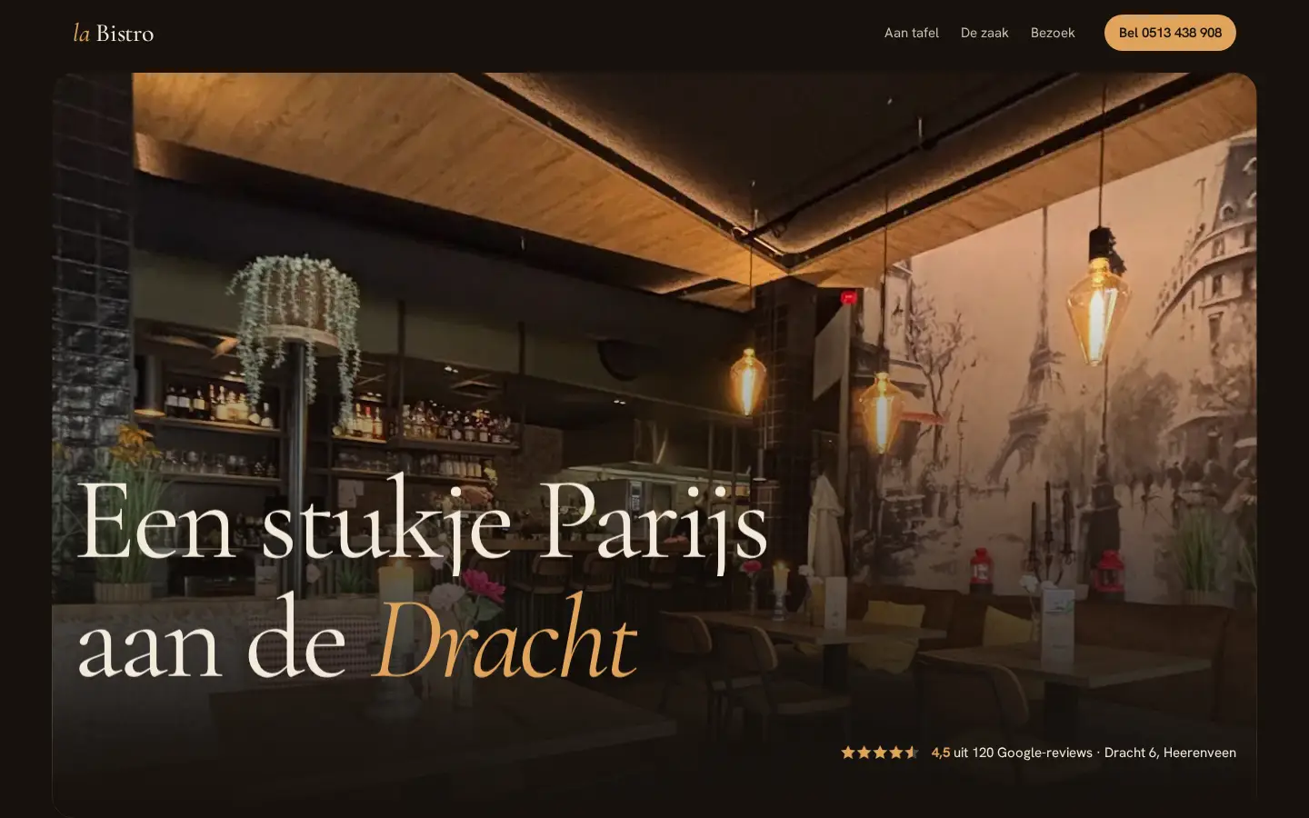 Voorbeeld van richting A: donkere homepage met de interieurfoto